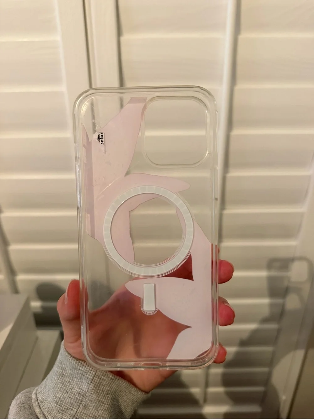 Clear Phone Case with Pink Floral Design and MagSafe Compatibility
